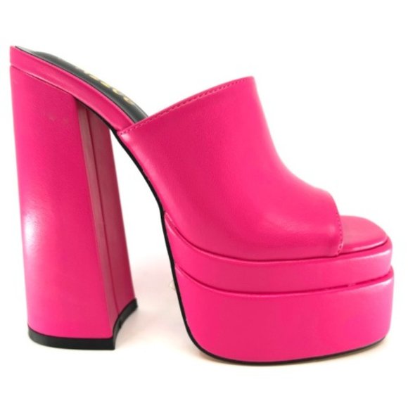 Women's Pink Fuchsia High Heel Platform Sandal Mules - Picture 1 of 6